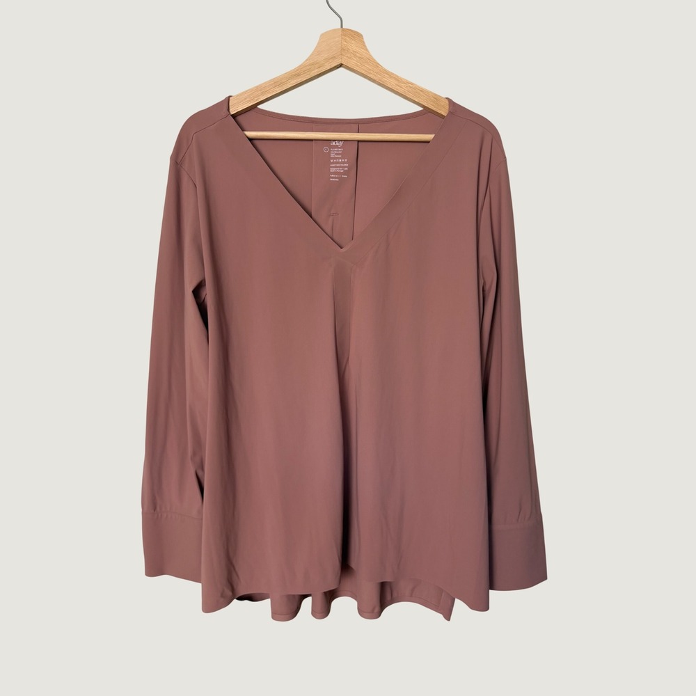 ADAY Something Tailored V-Neck Top Rose Pink Long Sleeve Blouse L TLS-RSE-58LG